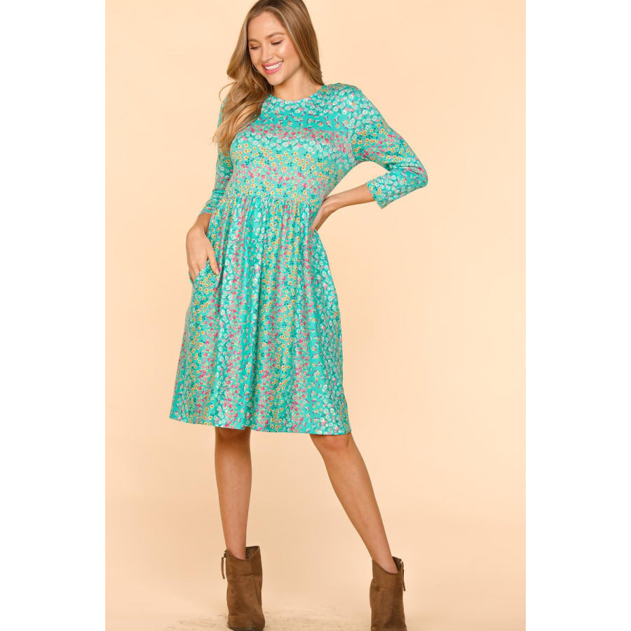 Haptics Round Neck Floral Dress with Pockets Apparel and Accessories