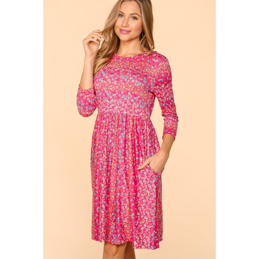 Haptics Round Neck Floral Dress with Pockets Apparel and Accessories