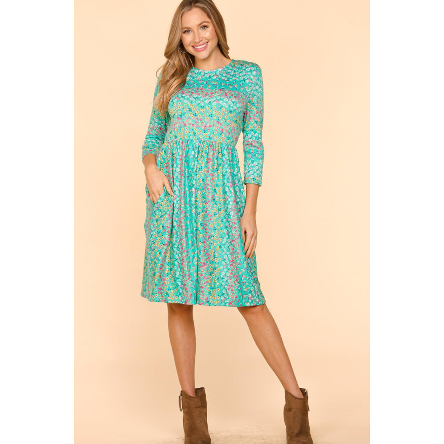 Haptics Round Neck Floral Dress with Pockets Mint / S Apparel and Accessories