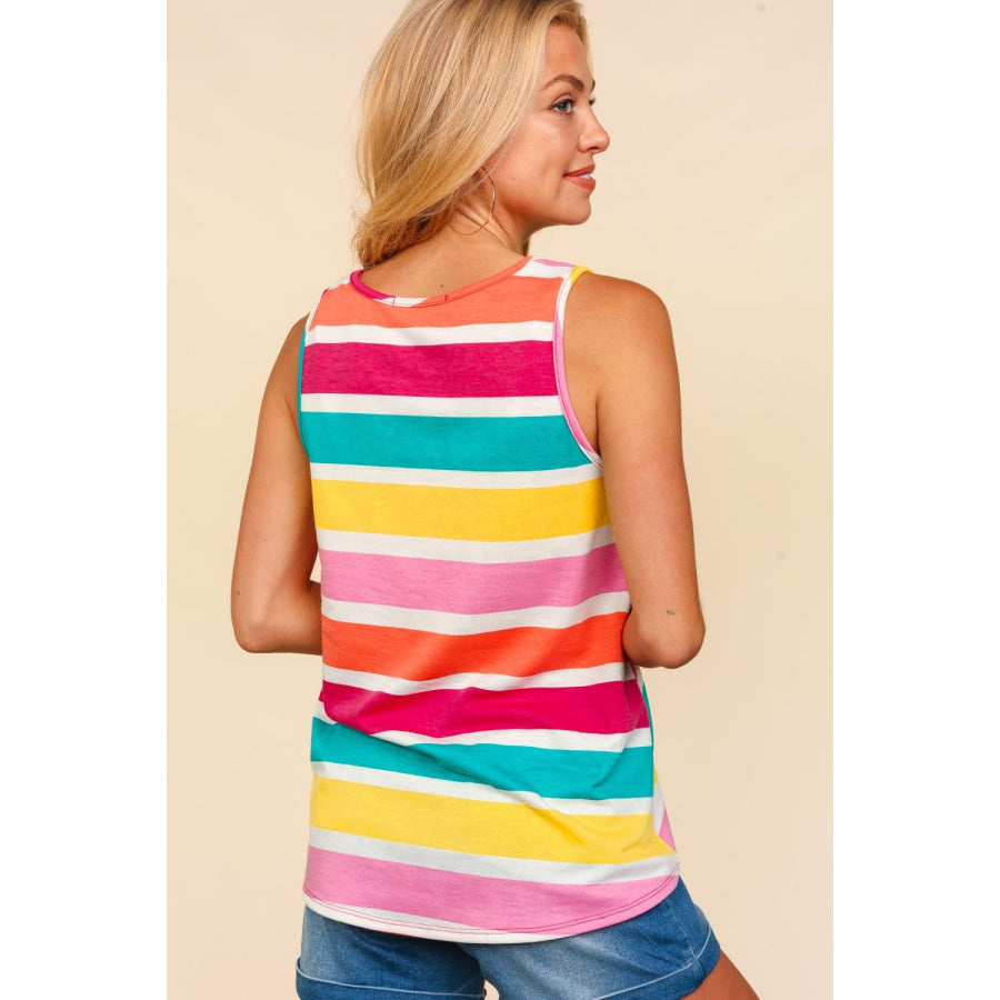 Haptics Round Neck Striped Knit Tank Fuchsia/Emerald/Yellow / S Apparel and Accessories