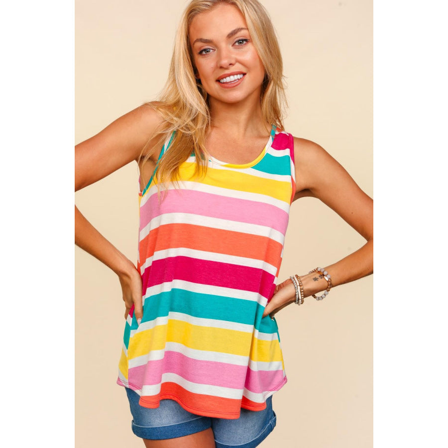 Haptics Round Neck Striped Knit Tank Apparel and Accessories