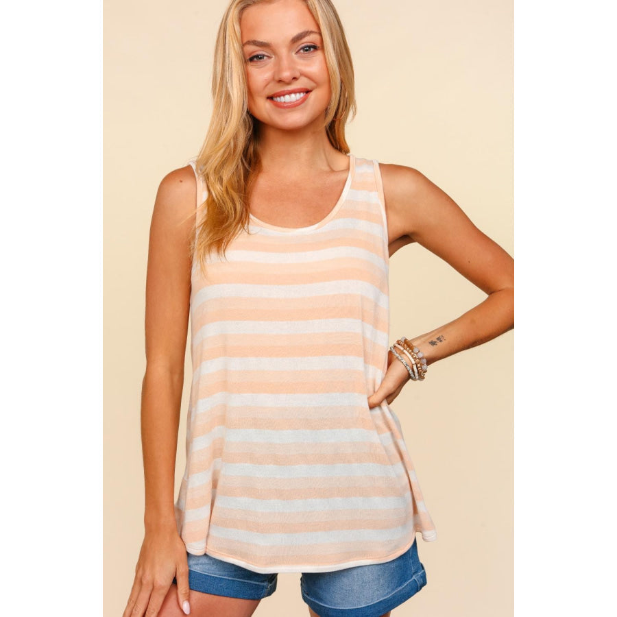 Haptics Round Neck Striped Knit Tank Peach / S Apparel and Accessories