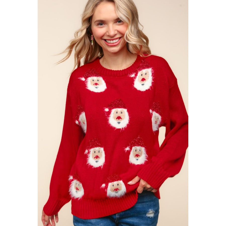 Haptics Santa Sparkle Brushed Sweater Red / S Apparel and Accessories