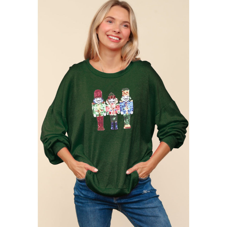 Haptics Sequin Nutcracker Patch Hacci Knit Top Black Forest / S Apparel and Accessories