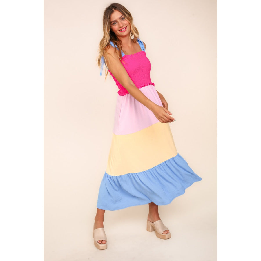 Haptics Smocked Color Block Tiered Cami Dress Apparel and Accessories