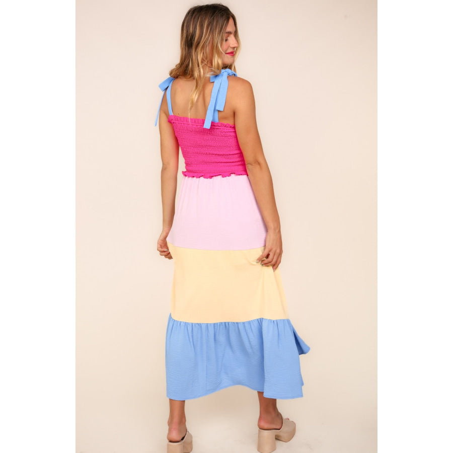Haptics Smocked Color Block Tiered Cami Dress Apparel and Accessories