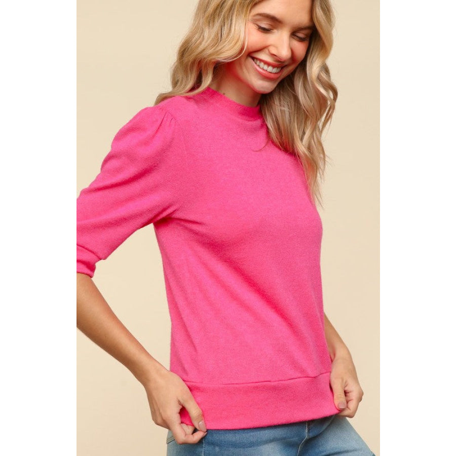 Haptics Tied Back Mock Neck Half Sleeve Knit Top Apparel and Accessories