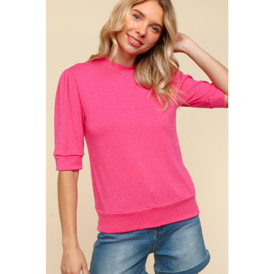 Haptics Tied Back Mock Neck Half Sleeve Knit Top Apparel and Accessories