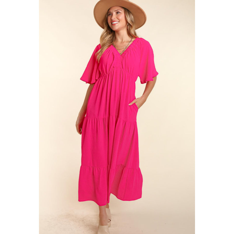 Haptics Tiered Babydoll Maxi Dress with Side Pocket Apparel and Accessories