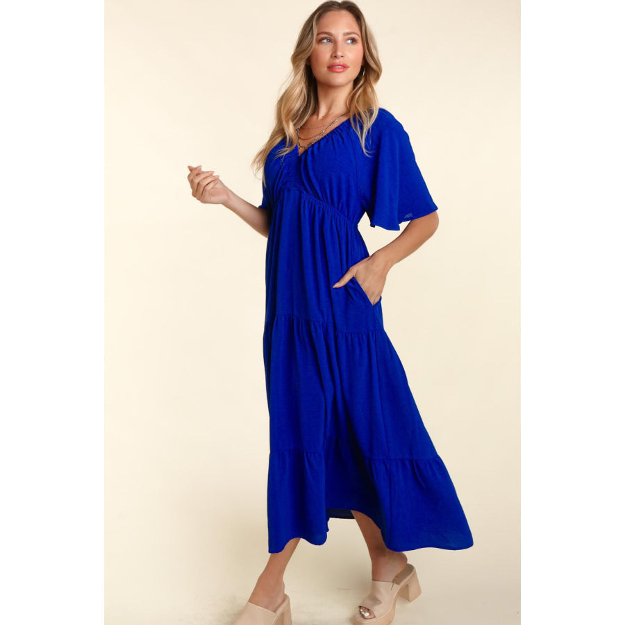 Haptics Tiered Babydoll Maxi Dress with Side Pocket Apparel and Accessories