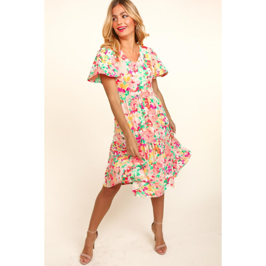 Haptics Tiered Floral Midi Dress with Pockets Apparel and Accessories