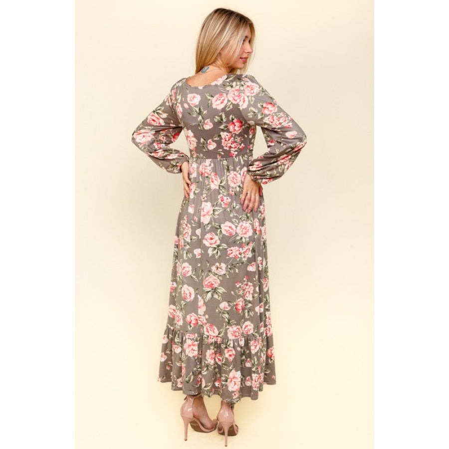 Haptics Twisted Detail Ruffled Hem Floral Dress with Side Pockets Apparel and Accessories