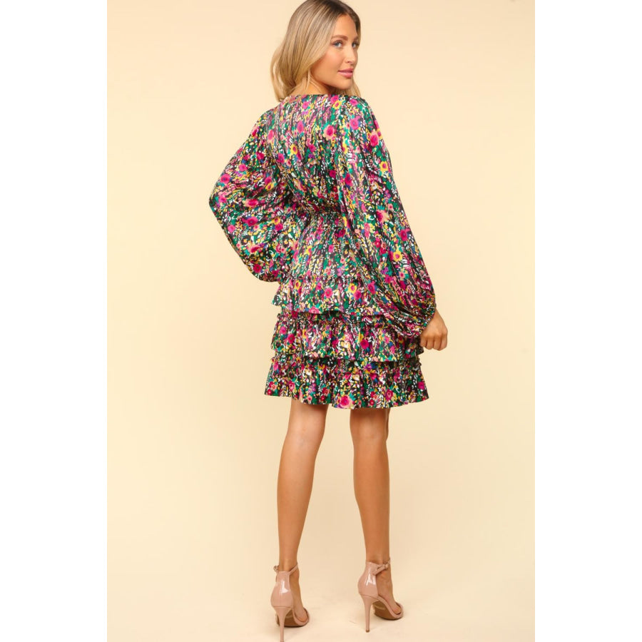 Haptics V-Neck Satin Floral Layered Dress Multi / S Apparel and Accessories