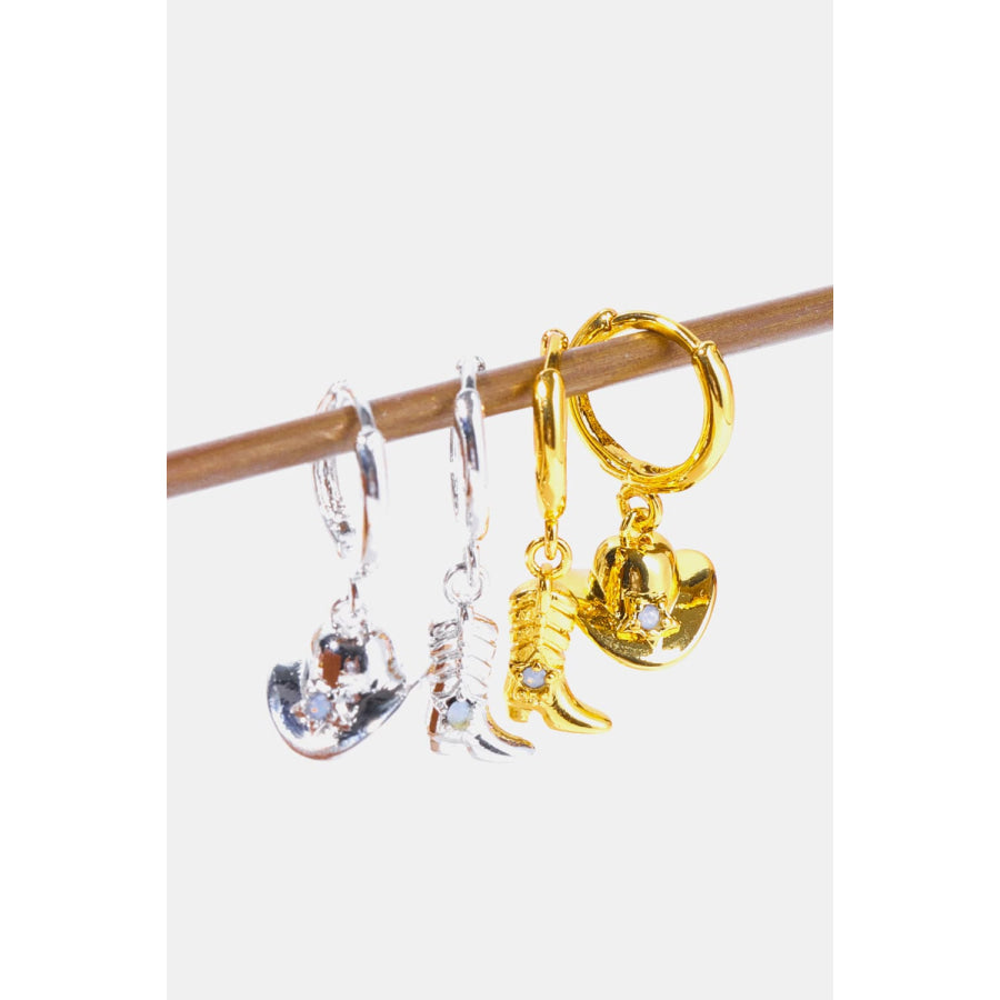 Hat &amp; Boot Shape Asymmetrical Copper 14K Gold Plated Earrings Apparel and Accessories