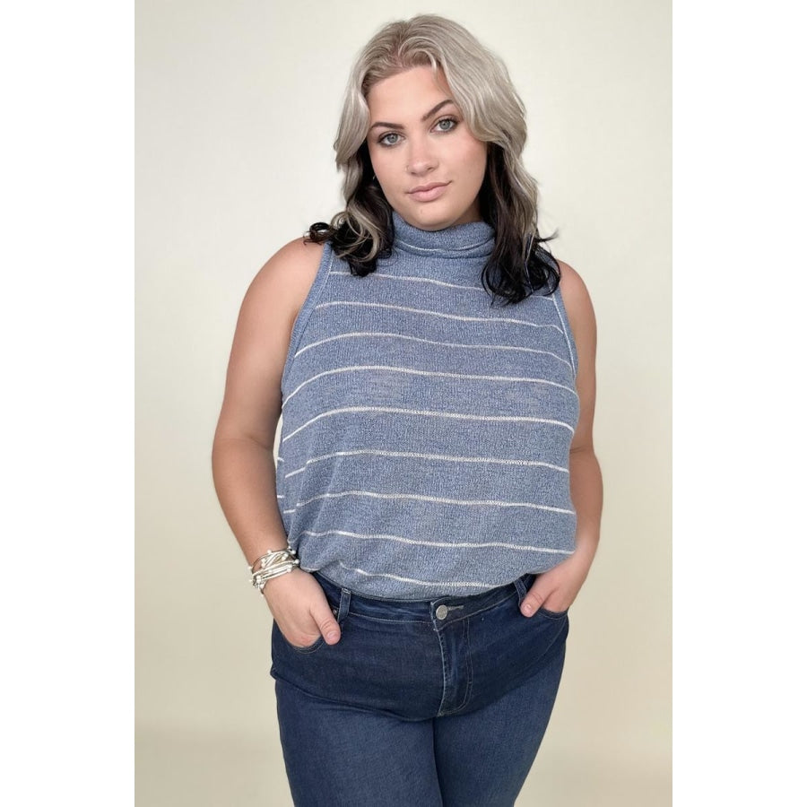 Hayden Loose Knit Striped Cowl Neck Tank Blue / S Tank Tops &amp; Camis