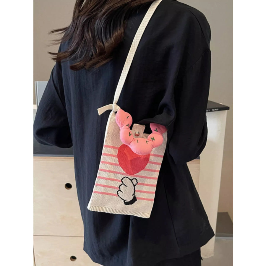 Heart and Hand Knitted Crossbody Bag Cream / onesize Apparel and Accessories