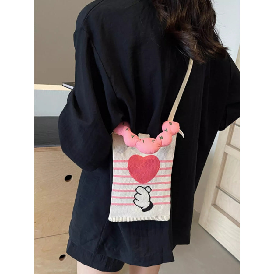 Heart and Hand Knitted Crossbody Bag Cream / onesize Apparel and Accessories
