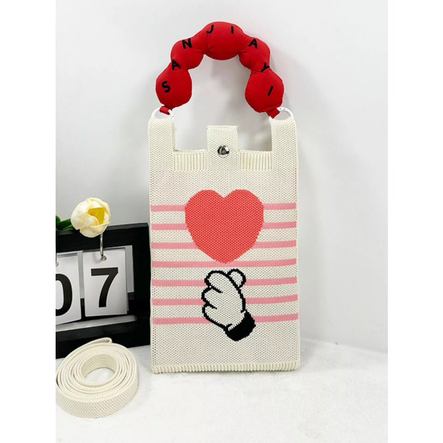 Heart and Hand Knitted Crossbody Bag Cream / onesize Apparel and Accessories