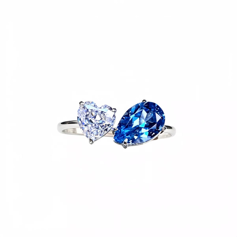 Heart and Teardrop Shaped Dual-Stone Open Ring Blue / One Size Apparel and Accessories