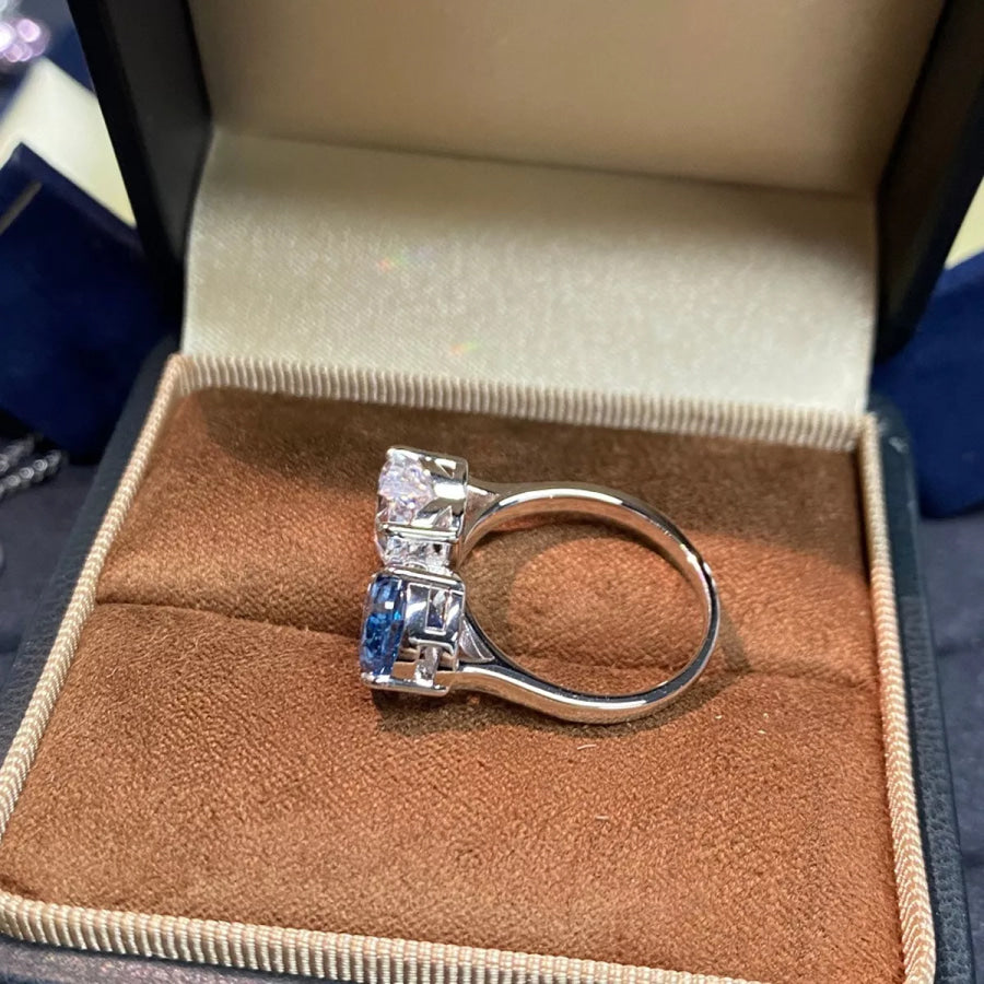 Heart and Teardrop Shaped Dual-Stone Open Ring Blue / One Size Apparel and Accessories