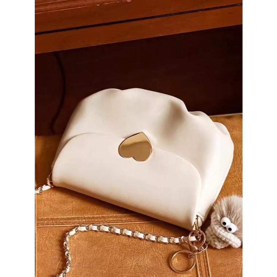Heart Buckle Chain Crossbody Bag White / One Size Apparel and Accessories