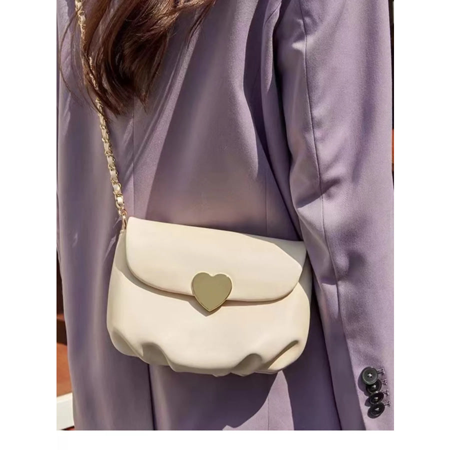 Heart Buckle Chain Crossbody Bag White / One Size Apparel and Accessories