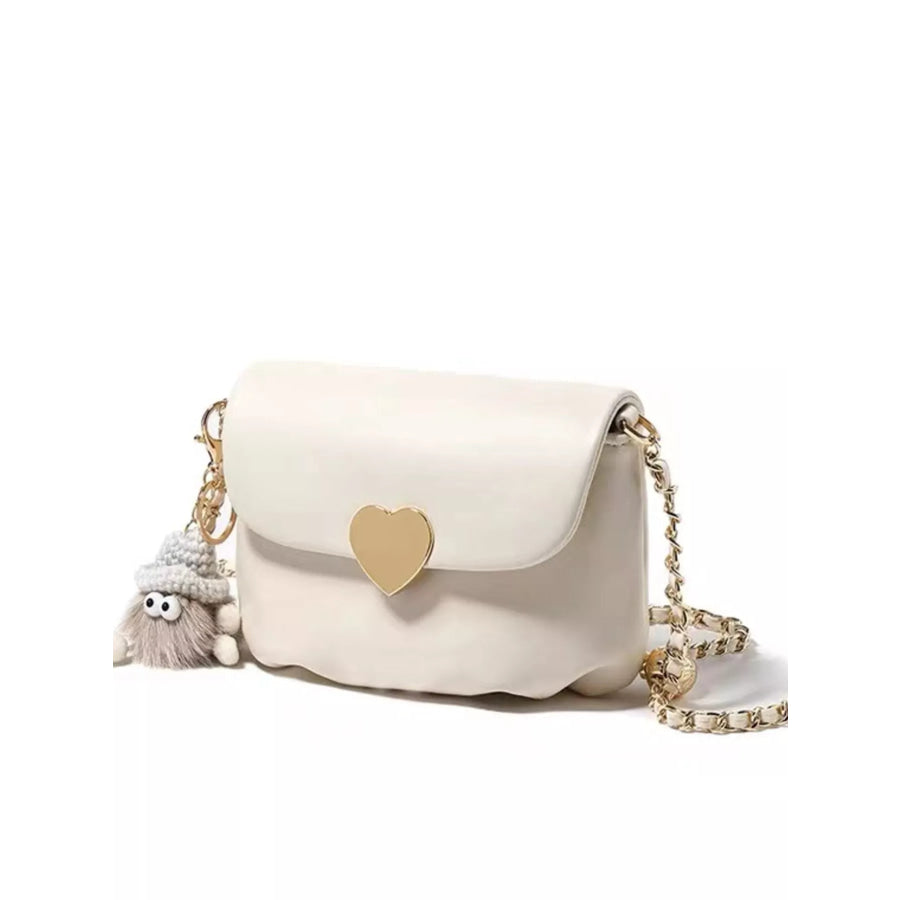 Heart Buckle Chain Crossbody Bag White / One Size Apparel and Accessories