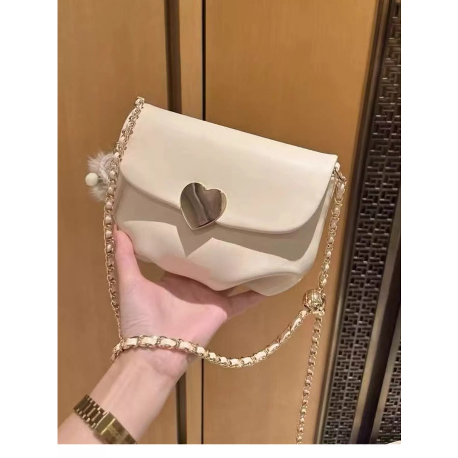 Heart Buckle Chain Crossbody Bag White / One Size Apparel and Accessories