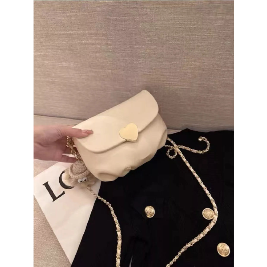 Heart Buckle Chain Crossbody Bag White / One Size Apparel and Accessories
