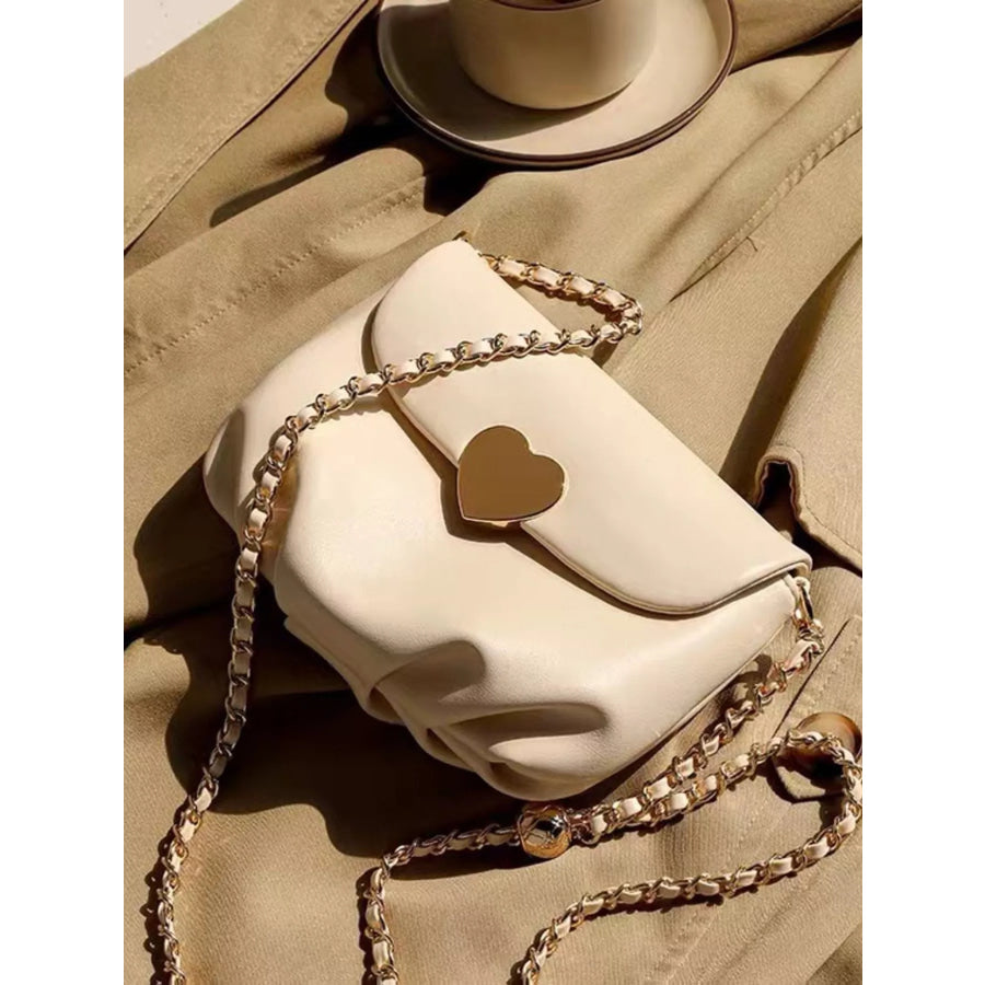 Heart Buckle Chain Crossbody Bag White / One Size Apparel and Accessories