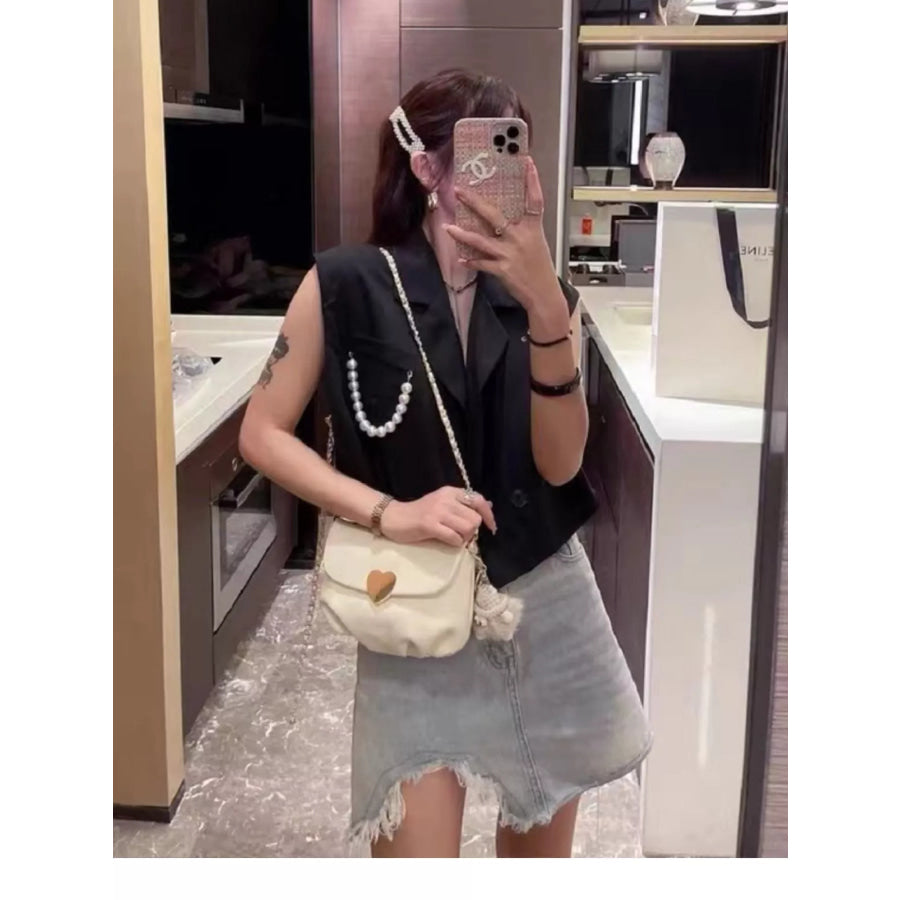 Heart Buckle Chain Crossbody Bag White / One Size Apparel and Accessories