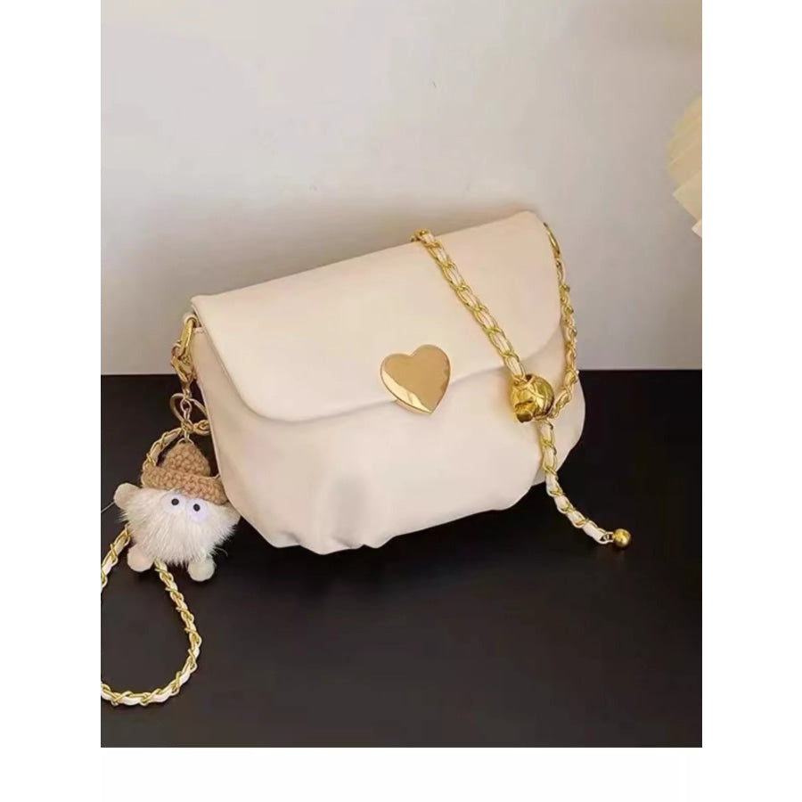 Heart Buckle Chain Crossbody Bag White / One Size Apparel and Accessories
