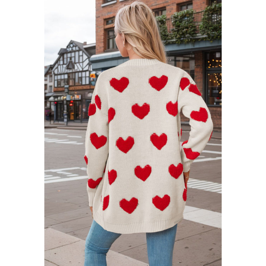 Heart Button Down Long Sleeve Cardigan Apparel and Accessories