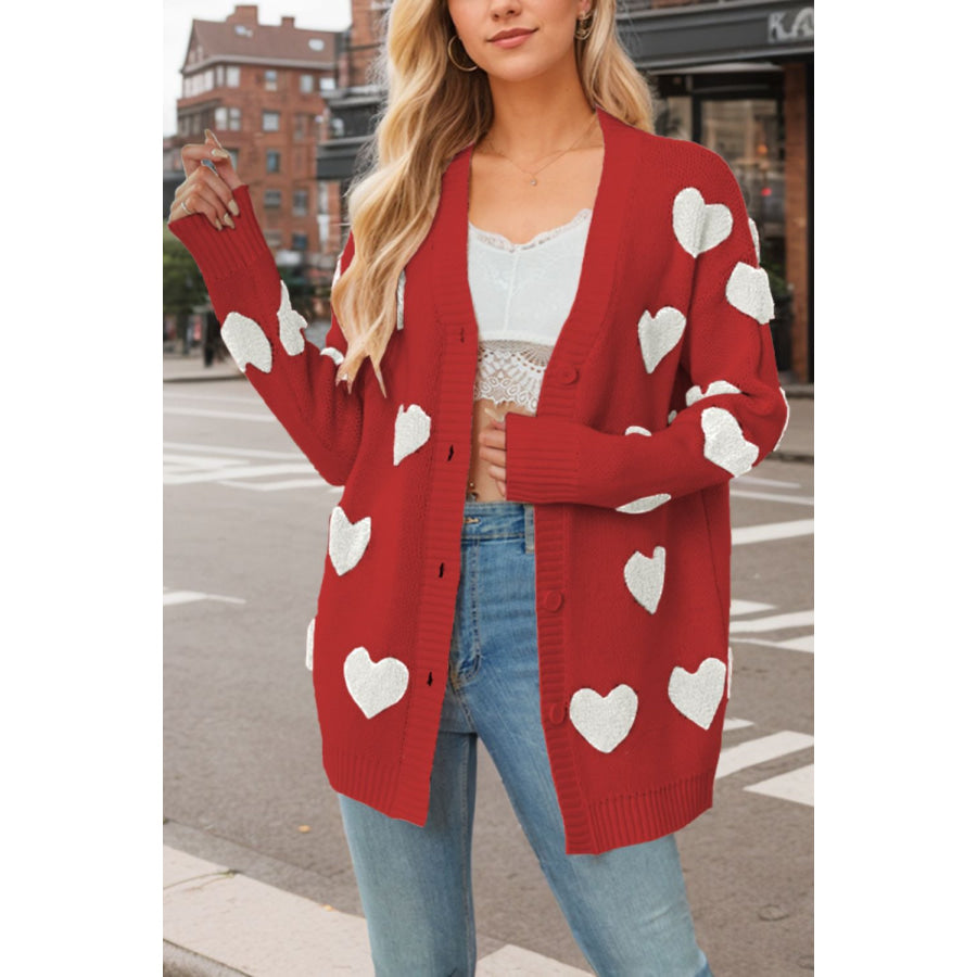 Heart Button Down Long Sleeve Cardigan Apparel and Accessories