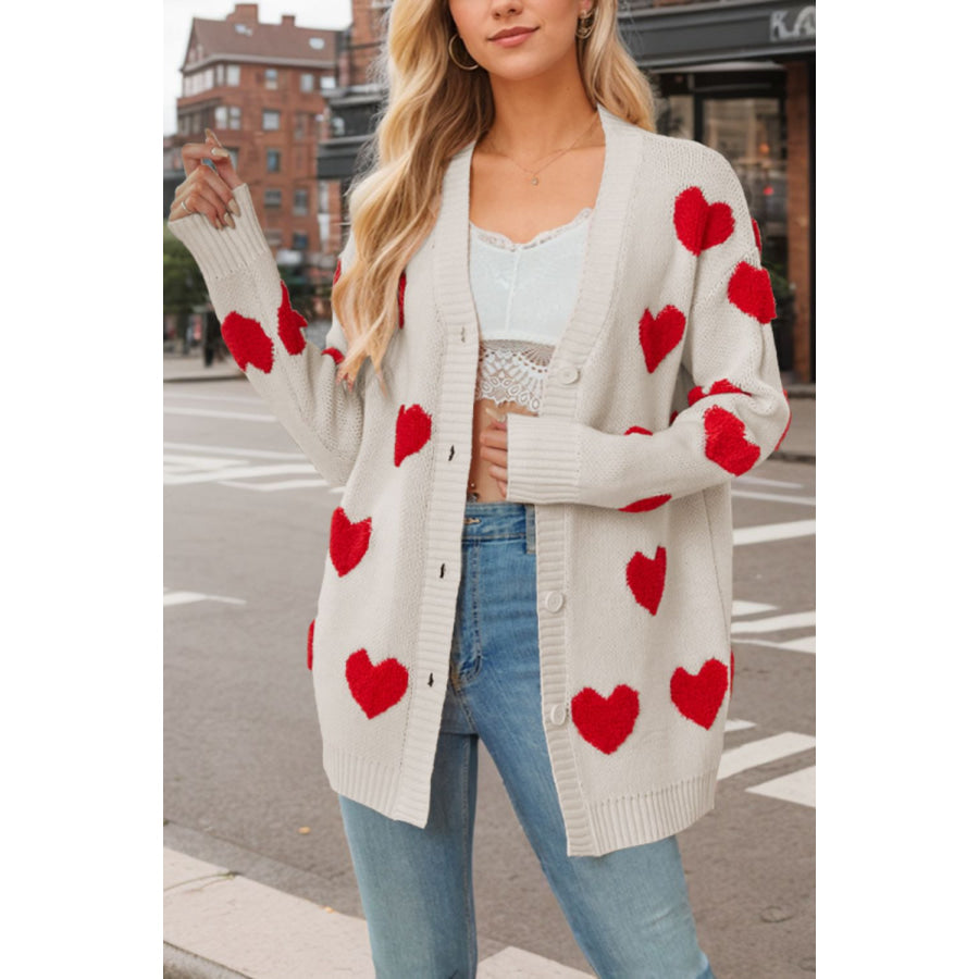 Heart Button Down Long Sleeve Cardigan Apparel and Accessories