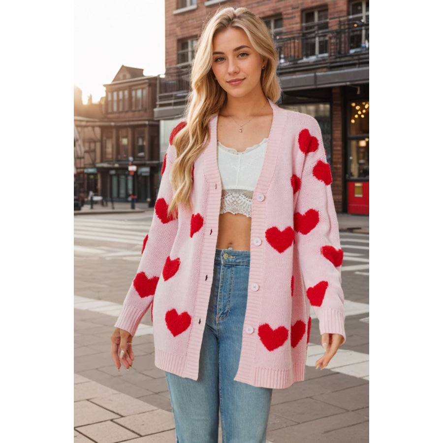 Heart Button Down Long Sleeve Cardigan Apparel and Accessories