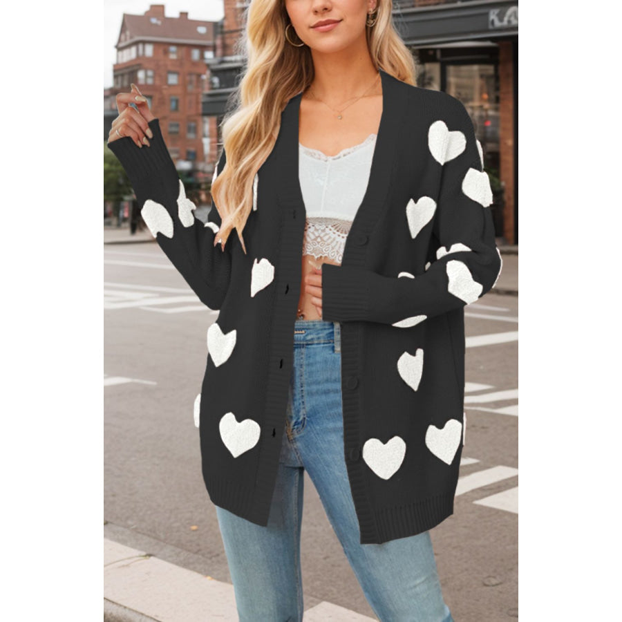 Heart Button Down Long Sleeve Cardigan Apparel and Accessories