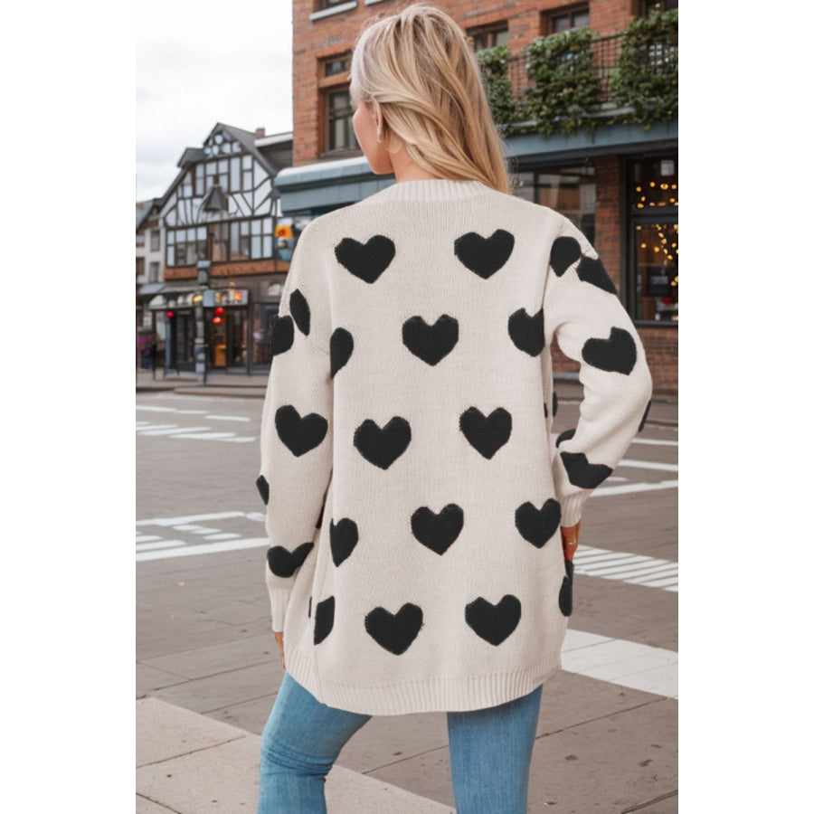 Heart Button Down Long Sleeve Cardigan Apparel and Accessories