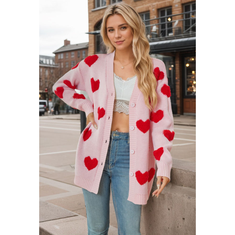 Heart Button Down Long Sleeve Cardigan Apparel and Accessories