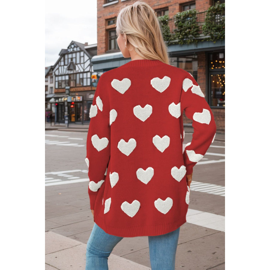 Heart Button Down Long Sleeve Cardigan Apparel and Accessories