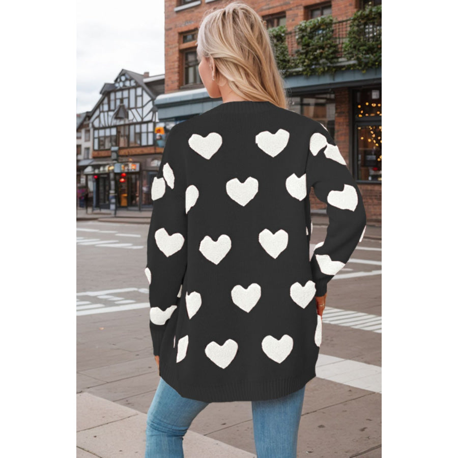 Heart Button Down Long Sleeve Cardigan Apparel and Accessories