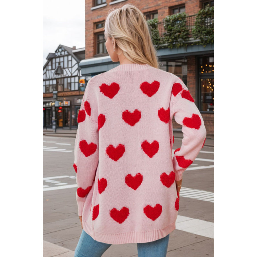 Heart Button Down Long Sleeve Cardigan Apparel and Accessories