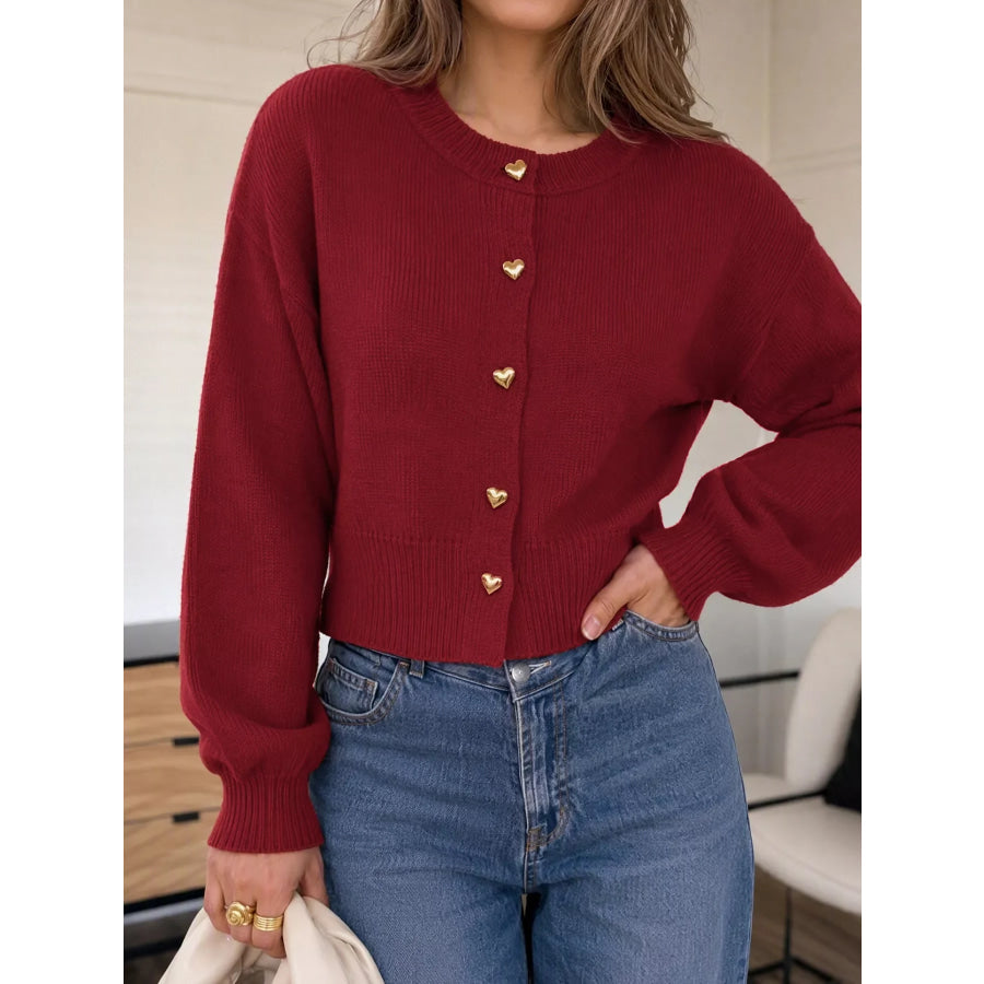 Heart-Button Knit Cardigan Apparel and Accessories