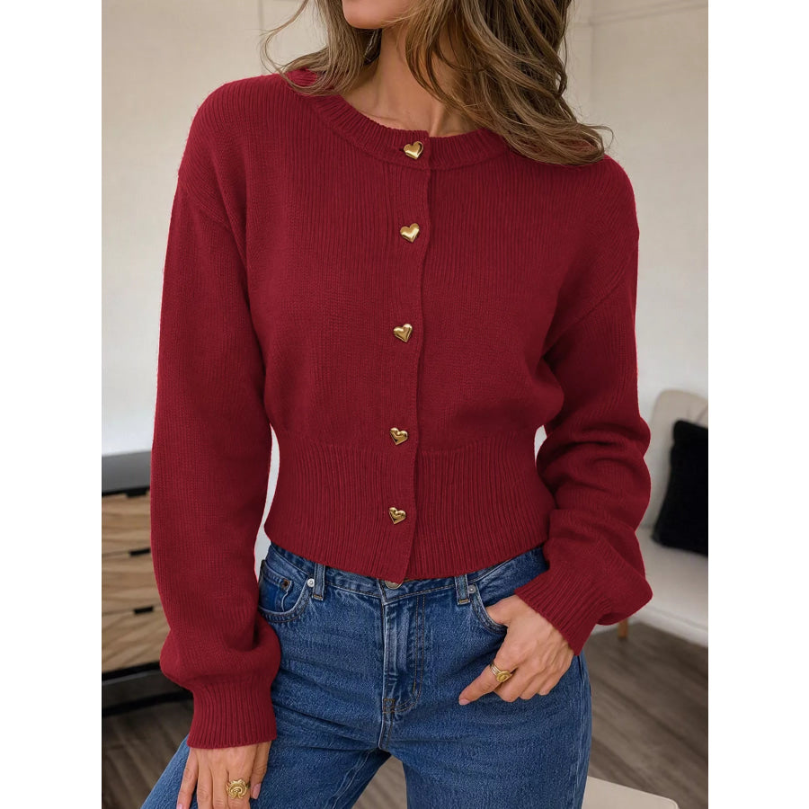 Heart-Button Knit Cardigan Apparel and Accessories