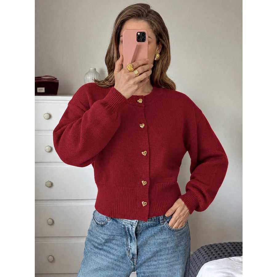 Heart-Button Knit Cardigan Apparel and Accessories
