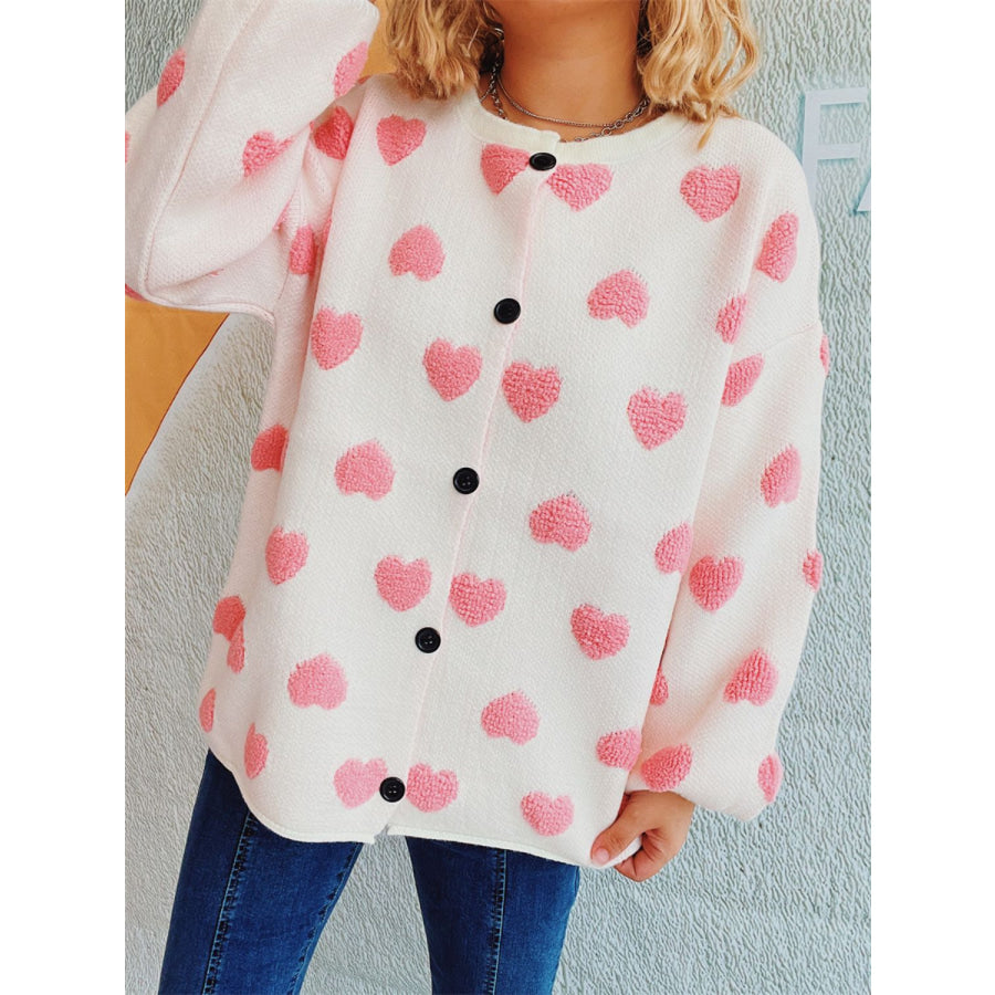 Heart Button Up Long Sleeve Cardigan Apparel and Accessories