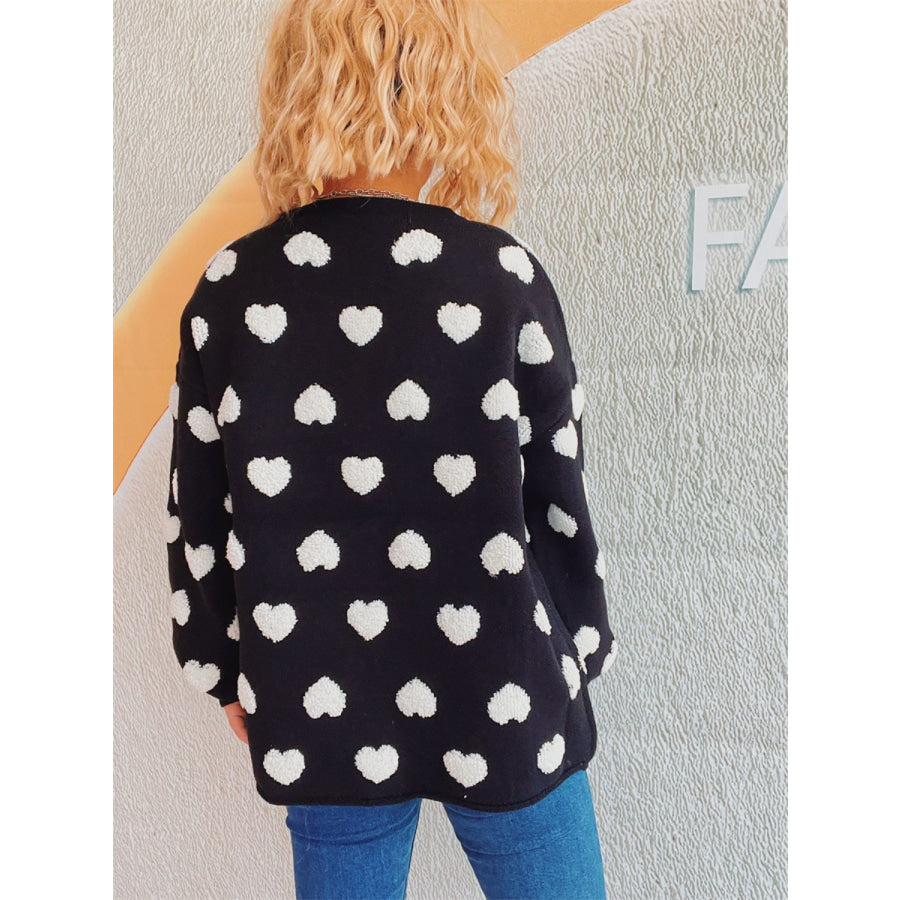 Heart Button Up Long Sleeve Cardigan Apparel and Accessories