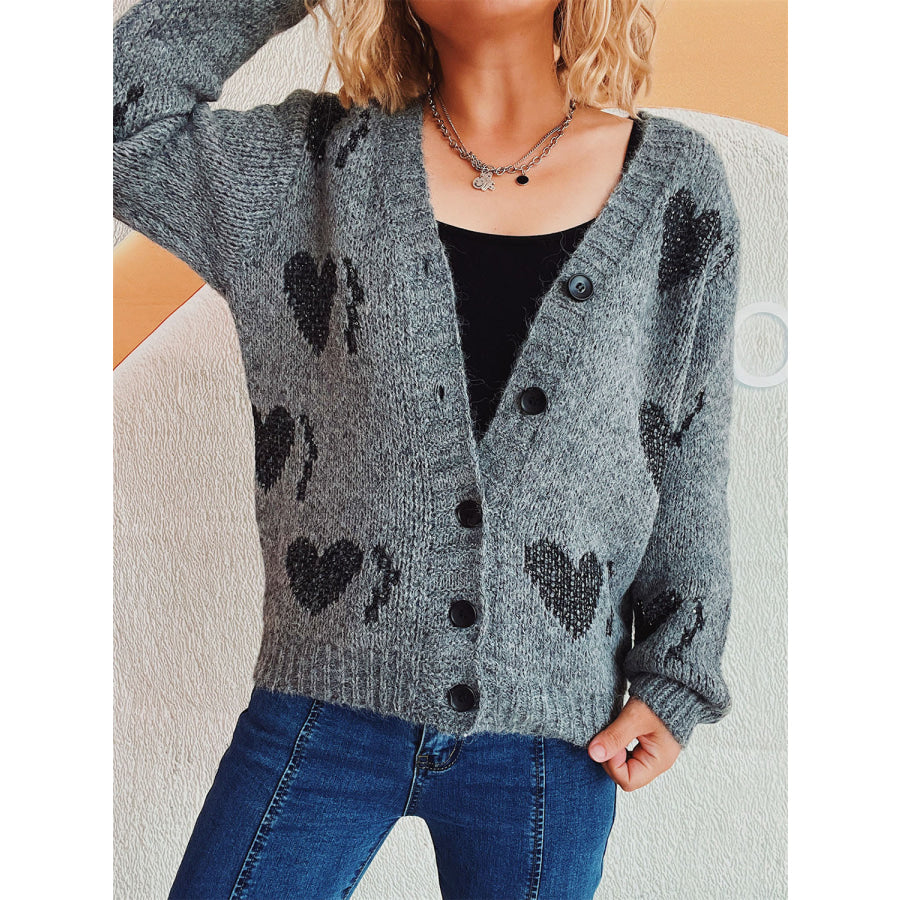 Heart Button Up Long Sleeve Cardigan Apparel and Accessories