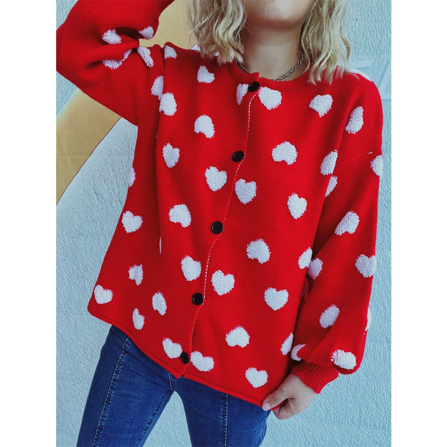 Heart Button Up Long Sleeve Cardigan Apparel and Accessories