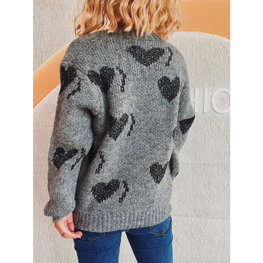 Heart Button Up Long Sleeve Cardigan Apparel and Accessories